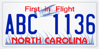 NC license plate ABC1136
