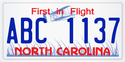 NC license plate ABC1137