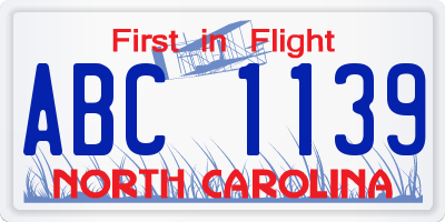 NC license plate ABC1139