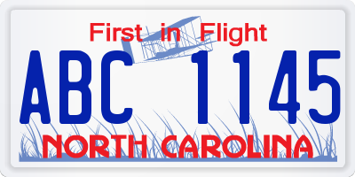 NC license plate ABC1145