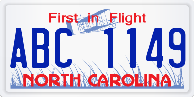 NC license plate ABC1149