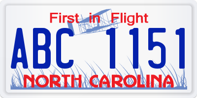 NC license plate ABC1151