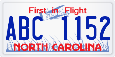 NC license plate ABC1152