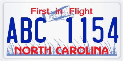 NC license plate ABC1154