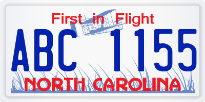 NC license plate ABC1155