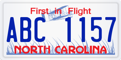 NC license plate ABC1157
