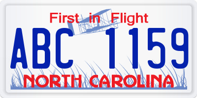 NC license plate ABC1159