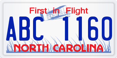 NC license plate ABC1160