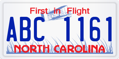NC license plate ABC1161