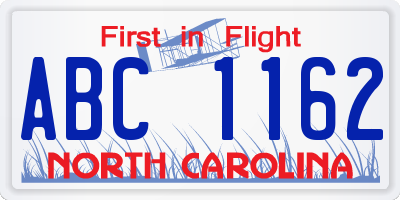 NC license plate ABC1162