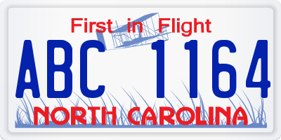 NC license plate ABC1164