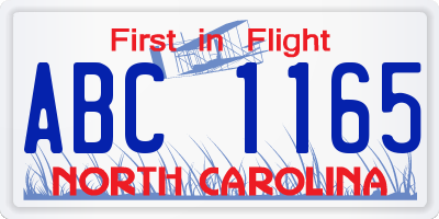 NC license plate ABC1165
