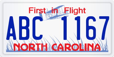 NC license plate ABC1167