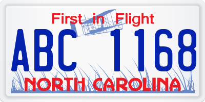 NC license plate ABC1168