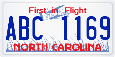 NC license plate ABC1169