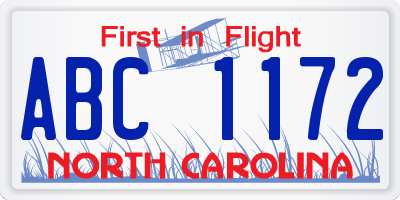 NC license plate ABC1172