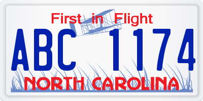 NC license plate ABC1174