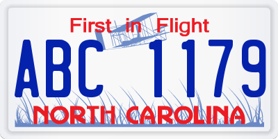 NC license plate ABC1179