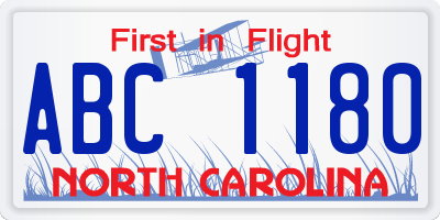 NC license plate ABC1180