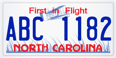NC license plate ABC1182