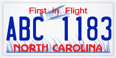 NC license plate ABC1183