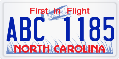 NC license plate ABC1185