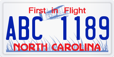 NC license plate ABC1189