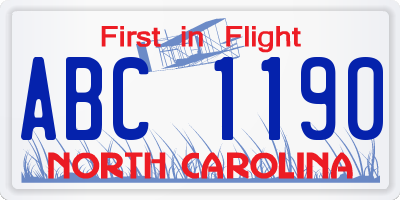 NC license plate ABC1190