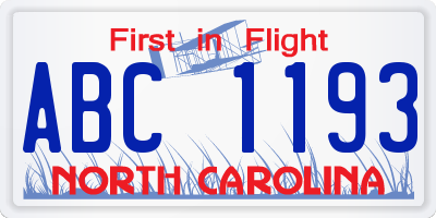 NC license plate ABC1193