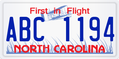 NC license plate ABC1194
