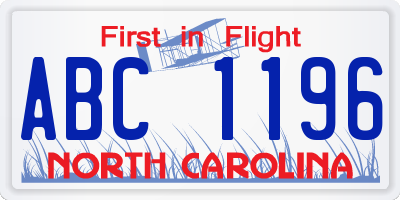 NC license plate ABC1196