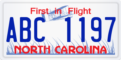 NC license plate ABC1197