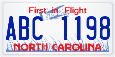 NC license plate ABC1198