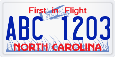 NC license plate ABC1203