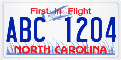 NC license plate ABC1204
