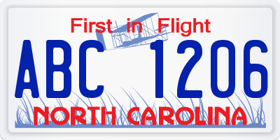NC license plate ABC1206