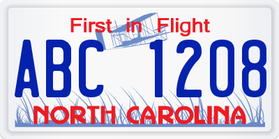 NC license plate ABC1208