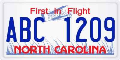 NC license plate ABC1209