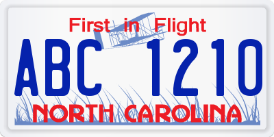 NC license plate ABC1210