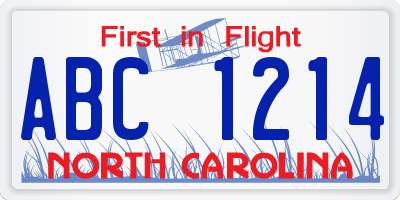 NC license plate ABC1214
