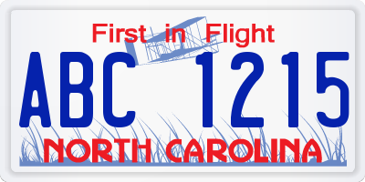 NC license plate ABC1215