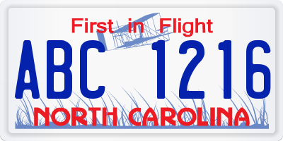 NC license plate ABC1216