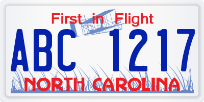 NC license plate ABC1217