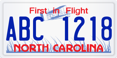 NC license plate ABC1218