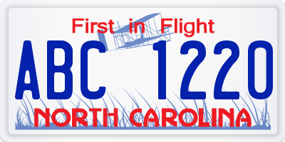 NC license plate ABC1220