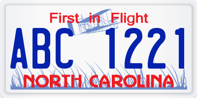 NC license plate ABC1221