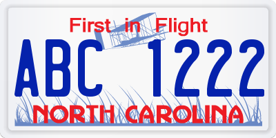 NC license plate ABC1222