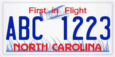 NC license plate ABC1223