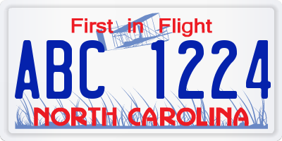 NC license plate ABC1224