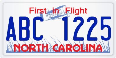 NC license plate ABC1225